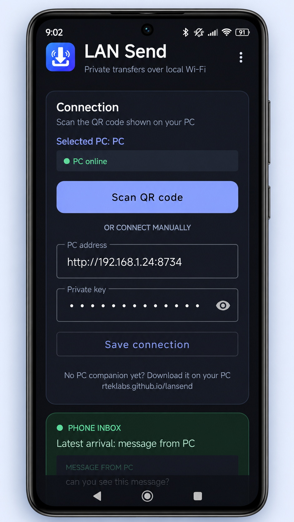 LAN Send Android home
